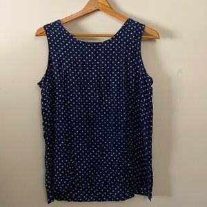 Savannah | Women’s Thin Silk Blue & White Silk Polkadot Round Neck Slit Top